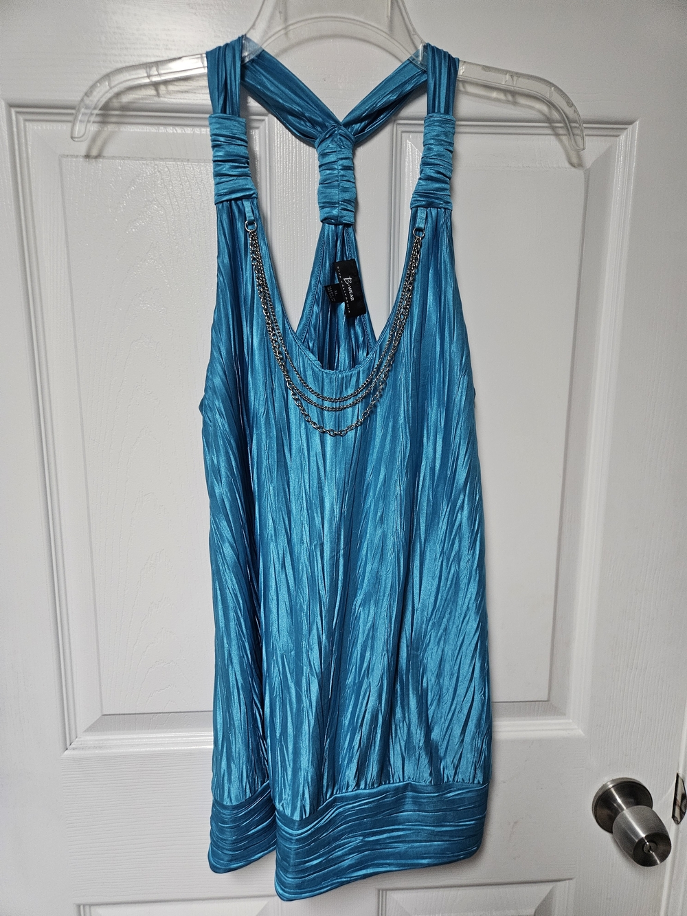 Bwear Teal Shimmer Halter Tank with Chain Detail